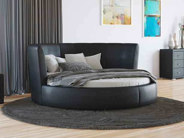 Купить круглую кровать Luna  экокожа Lux Caiman Croco черный