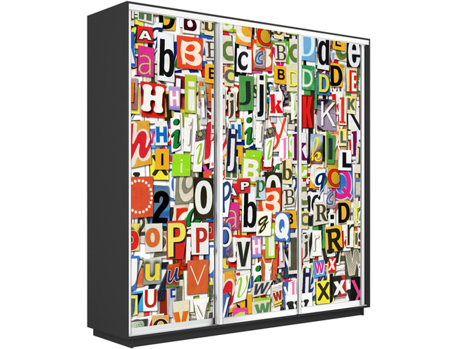 Шкаф-купе Экспресс Люкс 3-х дверный (Фото №1017 Буквы), Серый диамант