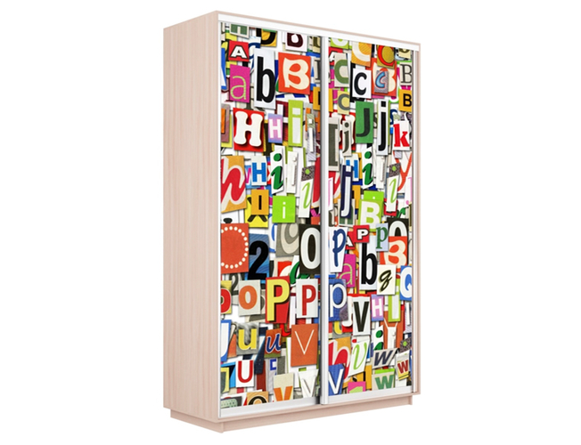 Шкаф-купе Экспресс 2-х дверный (Фото №1017 Буквы), Дуб молочный