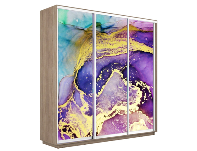 Шкаф-купе Экспресс 3-х дверный (Фото №1018 Абстракция фиолетово-золотая), Сонома