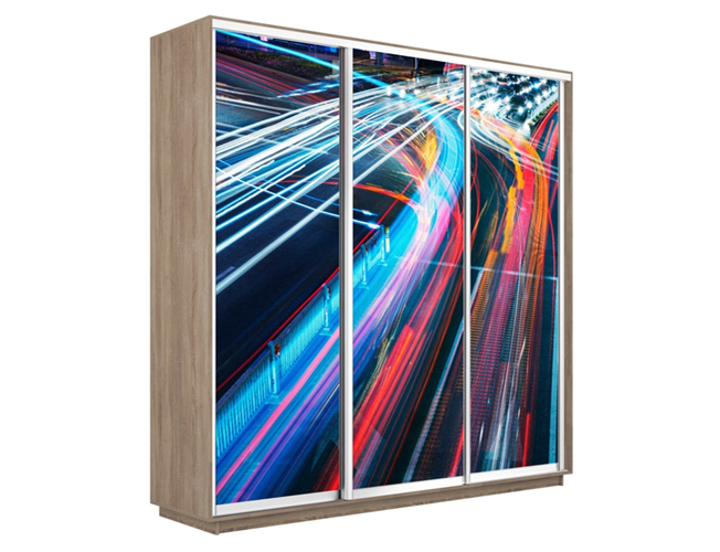 Шкаф-купе Экспресс 3-х дверный (Фото №1008 Ночная магистраль), Сонома