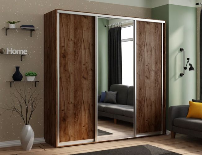 Шкаф-купе Экспресс Люкс 3-х дверный (ЛДСП, зеркало), Дуб табачный