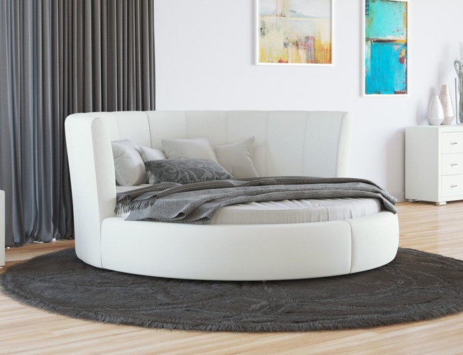Купить круглую кровать Luna экокжа Белый