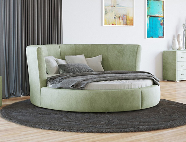 Купить круглую кровать Luna ткань Лофти Олива