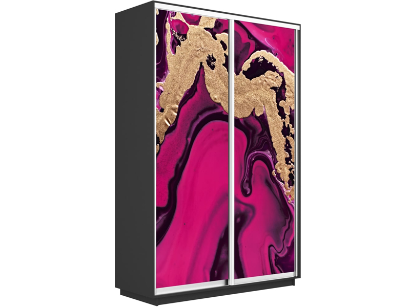 Шкаф-купе Экспресс Люкс 2-х дверный (Фото №1005 Абстракция розовая), Серый диамант